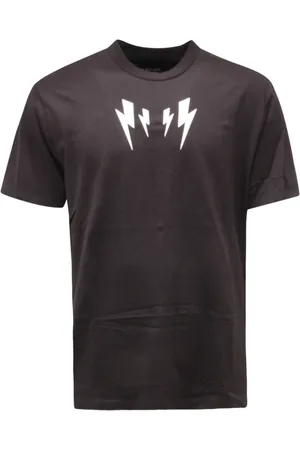 Neil Barrett Koszulki, Mężczyzna, Czarny, M, Slim Fit Włoski T-shirt z Błyskawicą
