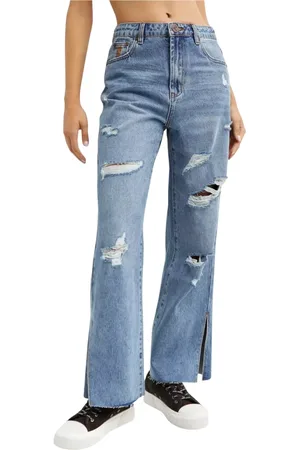 ONE TEASPOON Jeansy, Kobieta, Niebieski, W27, Niebieskie Jeansyy z Przetarciami