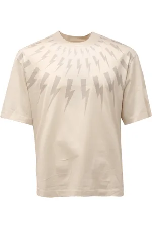 Neil Barrett Koszulki, Mężczyzna, Beżowy, S, Sweter Slim Fit Fairisle Thunderbolt
