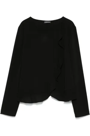 Emporio Armani Bluzki, Kobieta, Czarny, L, Czarna Kurtka z Falbaną