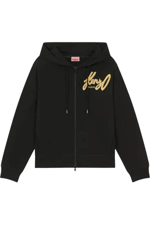 Kenzo Bluzy, Kobieta, Czarny, S, Bawełna, Rozpinana bluza z kapturem i logo