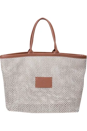 ELEVENTY Torebki, Kobieta, Beżowy, ONE SIZE, Letnia Torba Shopper z Elementami Skóry