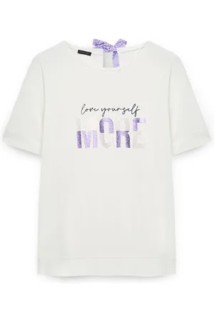 Fiorella rubino Koszulki, Kobieta, Biały, M, T-shirt z nadrukiem i kokardą