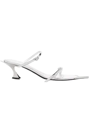 MUGLER Buty, Kobieta, Szary, 38 EU, Srebrne Skórzane Sandały na Obcasie