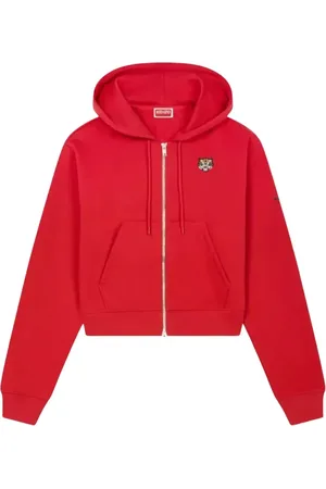 Kenzo Bluzy, Kobieta, Czerwony, S, Bawełna, Czerwona bluza z kapturem na zamek Lucky Tiger