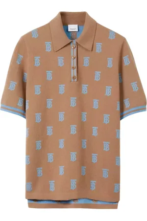 Burberry Koszulki, Kobieta, Beżowy, S, Beżowy Dzianinowy T-shirt Polo z Monogramem
