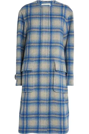 Isabel Marant Płaszcze, Kobieta, Niebieski, S, Wełna, Wełniany płaszcz w kratę