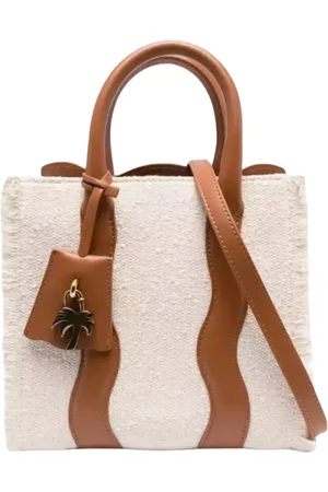 Palm Angels Torebki, Kobieta, brązowy, ONE SIZE, Beżowa torba typu shopper z detalami skórzany