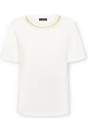 Elena Miro Koszulki, Kobieta, Biały, M, T-shirt z haftem