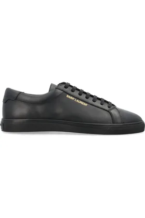 Saint Laurent Buty, Mężczyzna, Czarny, 42 EU, Czarne Skórzane Sneakersy z Złotym Logo