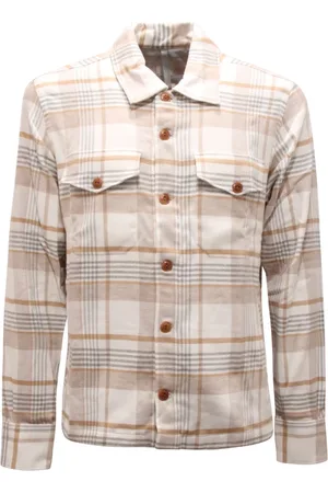 ELEVENTY Koszule, Mężczyzna, Beżowy, M, Premium Flanelowa Koszula Made in Italy