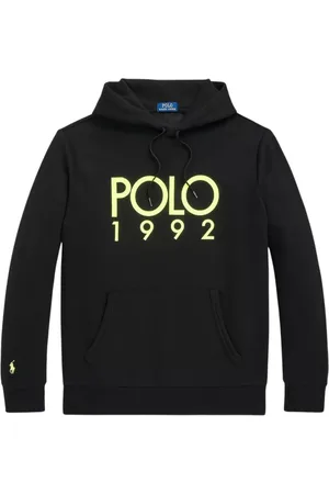 Ralph Lauren Bluzy, Mężczyzna, Czarny, L, Bawełna, Czarna Bluza z Kapturem i Zielonym Logo
