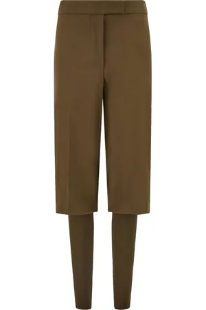 Salvatore Ferragamo Spodnie, Kobieta, Zielony, S, Khaki Spodnie z żebrowanymi detalami i zapięciem na guziki