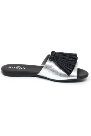 Hogan Buty, Kobieta, Szary, 36 EU, Len, Srebrna Skórzana Sandał Walencja Akcesoria But