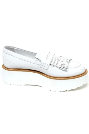 Hogan Buty, Kobieta, Biały, 40 EU, Biała skórzana mokasynka z frędzlami