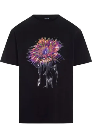 MUGLER Koszulki, Kobieta, Czarny, S, Bawełna, T-shirt z nadrukiem anemonów