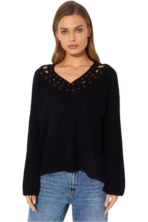 ONE TEASPOON Swetry, Kobieta, Czarny, S, Nylon, Czarny Sweter z Plecionym Dekoltem
