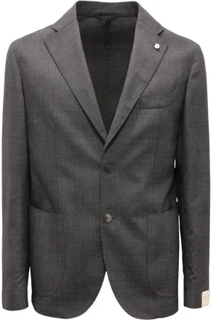 L.B.M. 1911 Kurtki, Mężczyzna, Szary, L, Len, Slim Fit Wełniany Glen Check Garnitur