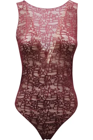 Elisabetta Franchi Koszulki, Kobieta, Czerwony, L, Koronkowy Burgundowy Body, Wyprodukowany we Włoszech