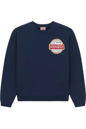Kenzo Bluzy, Kobieta, Niebieski, S, Bawełna, Granatowa bluza dresowa z haftowanym motywem świata