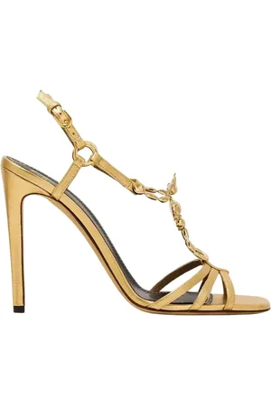 Maison Skorpios Buty, Kobieta, Żółty, 38 EU, Złote sandały Blake z potrójnymi paskami