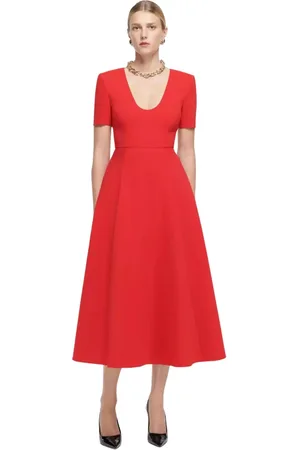 Roland Mouret Sukienki, Kobieta, Czerwony, M, Czerwona sukienka midi z dekoltem U