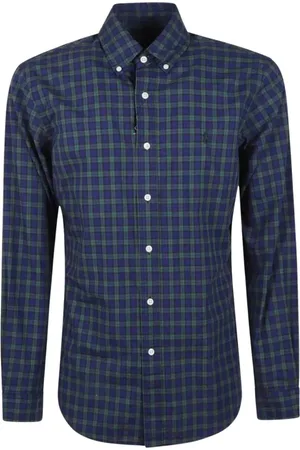 Ralph Lauren Koszule, Mężczyzna, Niebieski, S, Bawełna, Koszula w kratę z haftowanym logo