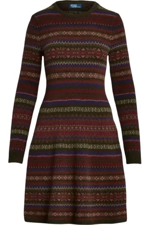 Ralph Lauren Sukienki, Kobieta, Wielobarwność, L, Kaszmir, Rozkloszowana swetrowa sukienka we wzory