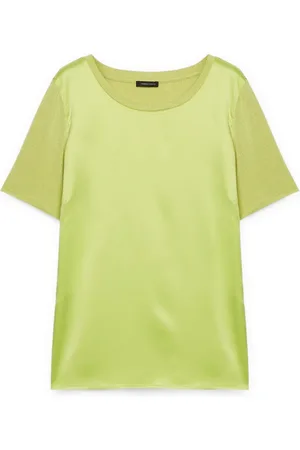 Fiorella rubino Koszulki, Kobieta, Żółty, XL, T-shirt z satyny i dżerseju lurex