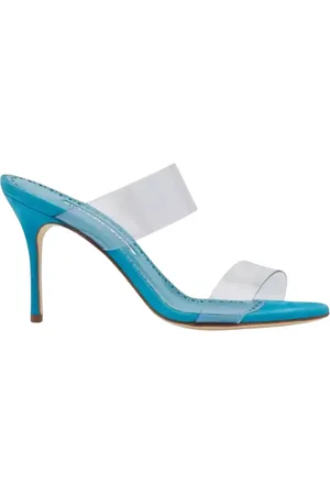 Manolo Blahnik Buty, Kobieta, Niebieski, 40 EU, Zamsz, Niebieskie Sandały zamszowe z paskami PVC