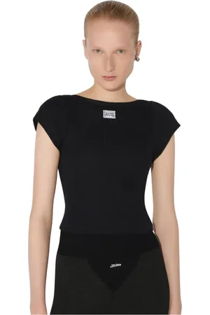 Jean Paul Gaultier Koszulki, Kobieta, Czarny, S, Czarna koszulka z białym logo