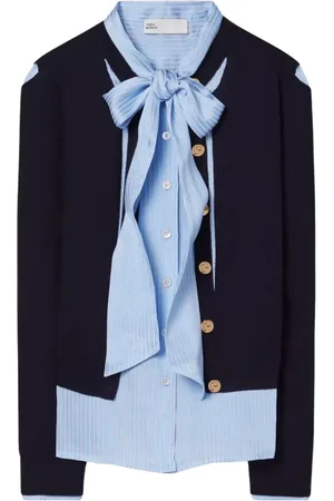 Tory Burch Bluzki, Kobieta, Czarny, L, Wełna, Granatowy kardigan wełniany
