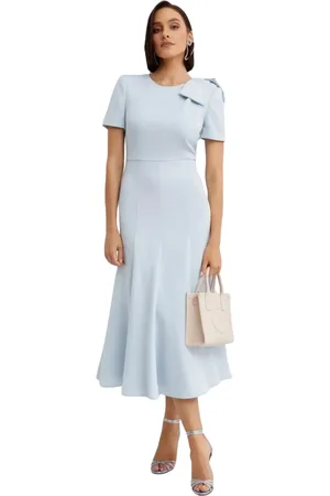 Roland Mouret Sukienki, Kobieta, Niebieski, M, Niebieska sukienka midi z kokardą