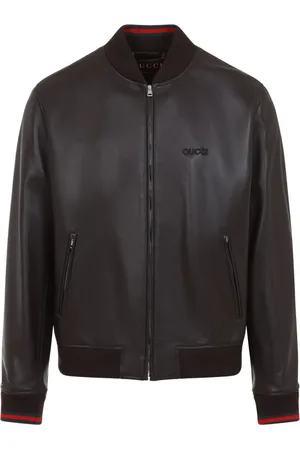 Gucci Kurtki, Mężczyzna, Czarny, L, Brązowa Skórzana Kurtka Bomber Stylowa
