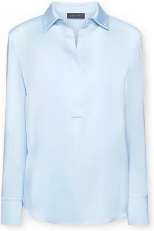 Elena Miro Bluzki, Kobieta, Niebieski, XL, Polo T-shirt z satyny i dżerseju
