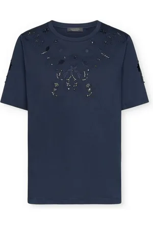 Elena Miro Koszulki, Kobieta, Niebieski, XS, Z Haftem T-shirt