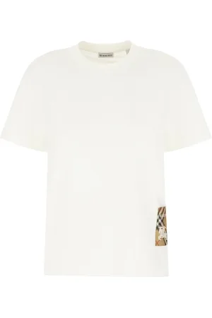 Burberry Koszulki, Kobieta, Beżowy, S, Bawełna, Casualowa koszulka bawełniana