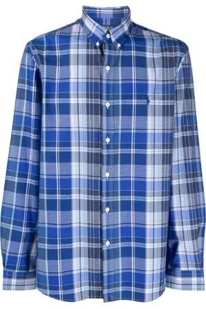 Ralph Lauren Koszule, Mężczyzna, Niebieski, S, Bawełna, Niebieska koszula bawełniana w kratę z motywem Polo Pony