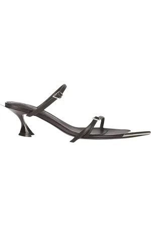 MUGLER Buty, Kobieta, Czarny, 36 EU, Skóra, Czarne sandały na obcasie ze srebrnymi detalami