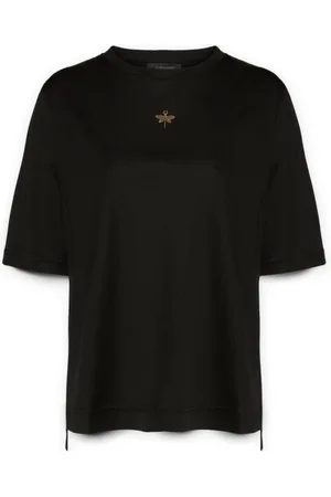 Elena Miro Koszulki, Kobieta, Czarny, 2XL, T-shirt z małą ćmą ze strasem