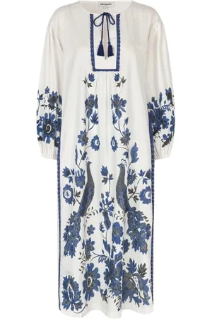 Lollys Laundry Sukienki, Kobieta, Beżowy, M, Bawełna, Boho Maxi Sukienka z Haftem