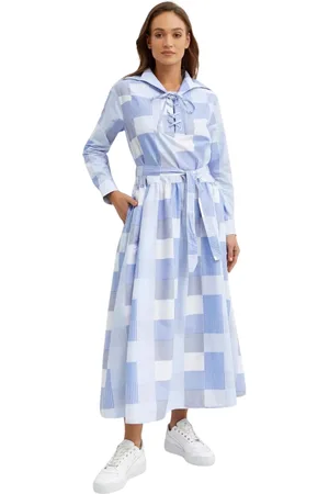 Kenzo Sukienki, Kobieta, Niebieski, S, Bawełna, Maxi Sukienka z Bawełny Patchwork