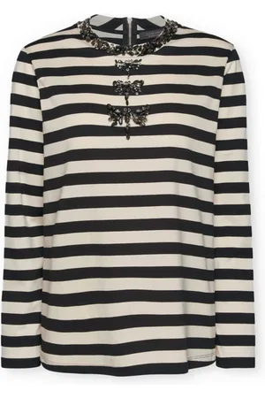 Elena Miro Koszulki, Kobieta, Czarny, XL, Paskowany T-shirt z haftem ważki