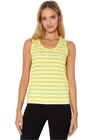 Moncler Koszulki, Kobieta, Żółty, S, Bawełna, Top bez rękawów w paski