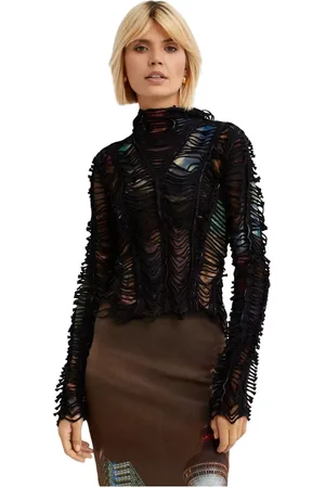 Jean Paul Gaultier Koszulki, Kobieta, Czarny, S, Bluza z nadrukiem miasta czarna siatka