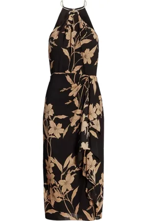 Ralph Lauren Sukienki, Kobieta, Wielobarwność, 2XS, Czarna Sukienka Midi w Kwiaty