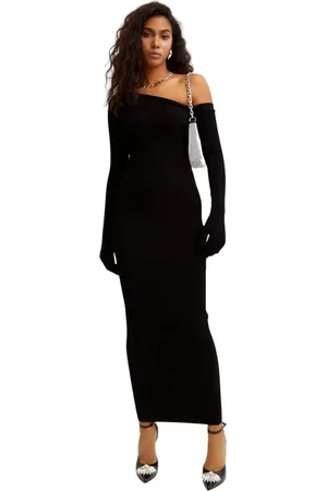 Jean Paul Gaultier Sukienki, Kobieta, Czarny, M, Czarna Sukienka Maxi, Asymetryczny Rękaw