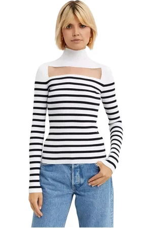 Jean Paul Gaultier Swetry, Kobieta, Biały, S, Golf w paski z wycięciem