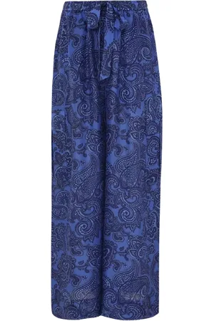 ZIMMERMANN Spodnie, Kobieta, Niebieski, M, Niebieskie Spodnie z Jedwabiu z Paisley