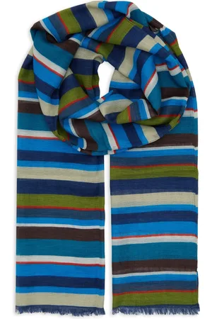 Gallo Akcesoria, unisex, Wielobarwność, ONE SIZE, Unisex niebieski szal z bawełny/lnu/wiskozy w wielobarwne paski